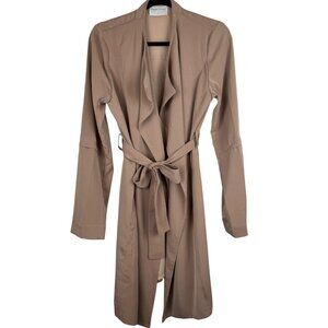 Modern Citizen Tan Light Weight Open Front Trench Coat Tie Front & Pockets - S